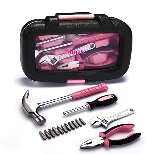 Haushalt Handwerkzeuge. Werkzeug Set - 15-teilig von Trimate, Set beinhaltet - Hammer, Schraubenschlüssel, Zange (Werkzeug für Zuhause, Büro oder Auto) (Pink) von Trimate