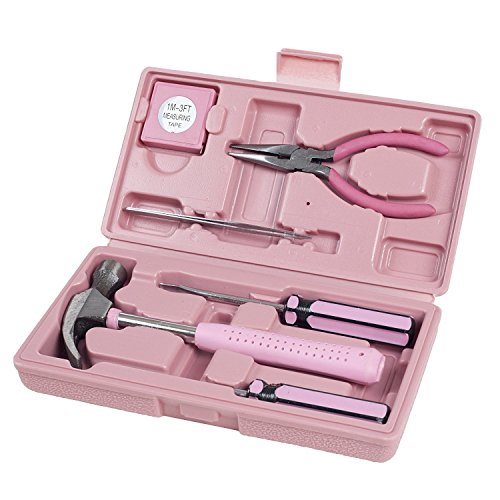 Haushalt Werkzeug Set- 7-teilig von Trimate, Set beinhaltet, Set beinhaltet - Hammer, Schraubenschlüssel,Maßband, Zange (Werkzeug Kit für Zuhause, das Büro, oder Auto) (Rosa) von Trimate