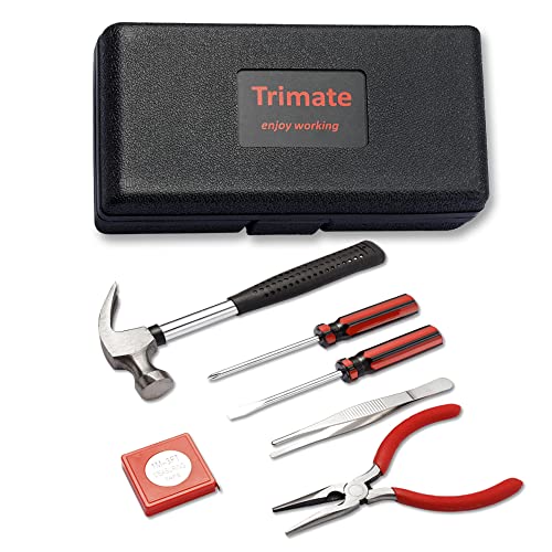 Haushalt Werkzeug Set - 7-teilig von Trimate, Set beinhaltet, Set beinhaltet - Hammer, Schraubenschlüssel,Maßband, Zange (Werkzeug Kit für Zuhause, das Büro, oder Auto) (Rot) von Trimate