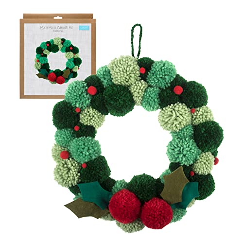 Trimits Grüner Pompom-Kranz-Set, zum Selbermachen von Weihnachtsdekorationen, Haustür-Girlande, Herbstkranz 31 cm von Trimits