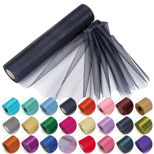 Transparenter Organza-Stoff, 29 cm x 25 m, elegante Deko-Tücher für Hochzeitsstühle, Tischläufer, Gastgeschenke, Bastelzubehör für Bänder, Kleidungsstücke und Taschen, Schwarz von Trimming Shop