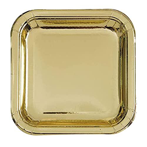 Trimming Shop 17,8 cm große quadratische Einweg-Pappteller, glänzende Folie, metallische Gold-Pappteller, Einweg-Partygeschirr, 8 Stück von Trimming Shop