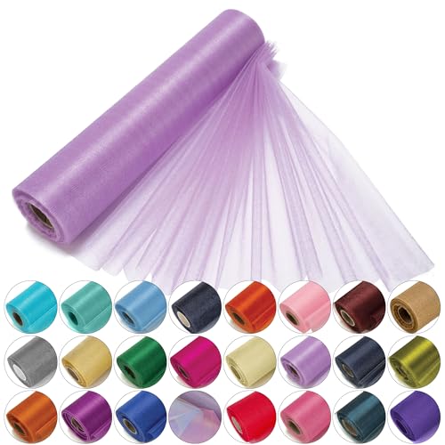 Trimming Shop Organza Roll Sheer Stoff, 25m x 29cm Tischläufer, Deko-Tuch, Tüll-Rollstoff für Stuhlbogen, Schärpe, Party Deko, DIY Handwerk, Band Floristry, Lila# von Trimming Shop