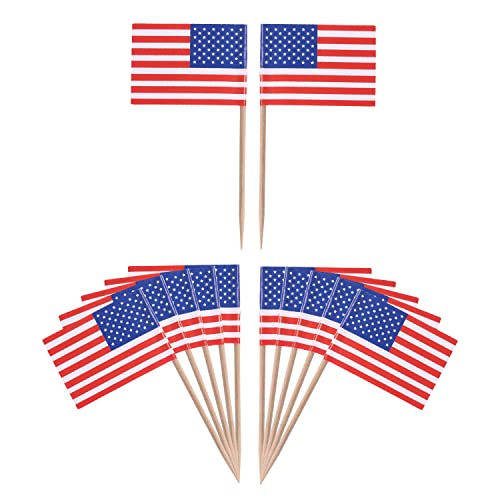 Trimming Shop 50 Stück USA-Cocktail-Sticks Flaggen Amerikanische Flagge Zahnstocher Kuchen Topper Kleine Cocktail Obst Stick Picks Weltmeisterschaft 2o22 Pub Royal Event Dekor von Trimming Shop