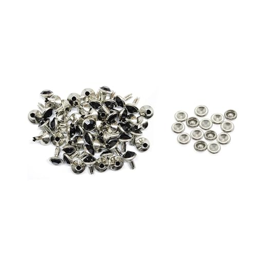 Trimming Shop 8mm Diamant Niet Bolzen für Leder Basteln mit Bunt Acryl Strasssteine - Perfekt für Riemen, Taschen oder Hundehalsband (50 Stück) - Schwarz, 8mm von Trimming Shop