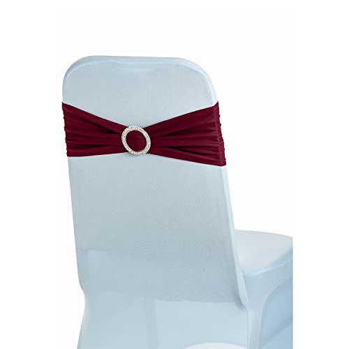 Trimming Shop Dehnbar Spandex Stuhl Gummiband mit Schnalle für Stuhlbezug - Elastisch Schärpe für Hochzeit Empfang und Party Dekoration - Weinrot, 10 von Trimming Shop