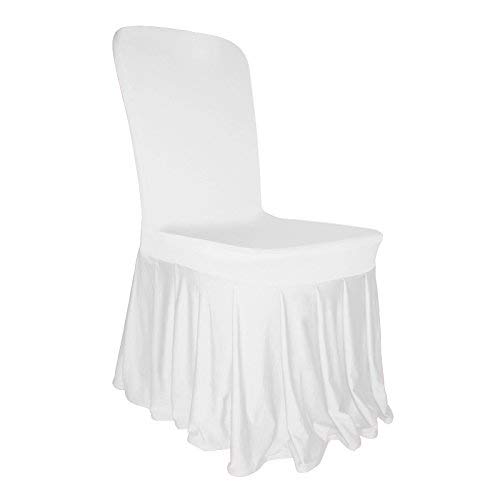 Trimming Shop Elastan-Stuhlbezug, Stretch-Stoff, abnehmbar, waschbar, schützende Schonbezüge für Hochzeiten, Bankette, Zeremonien, Hotel, Esszimmer, Partys, Textil, Weißer Rock, 1pc von Trimming Shop