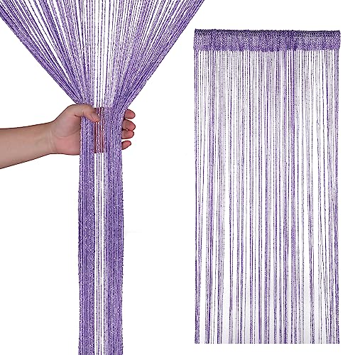 Trimming Shop Glitzer Fadenvorhang Fliegengitter Raumteiler Fransen Paneel Spaghetti Quaste Vorhang für Türen, Fenster, Türen, Heimdeko, Veranstaltungsdekoration, Hellviolett, 200cm x 90cm… von Trimming Shop