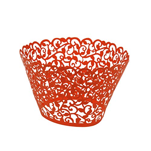 Trimming Shop Orange Cupcake Verpackung Papier Muffin Halter Becher, Kuchen Becher Spitze Schnitt Futter Backen Tasse, Mini Müllbeutel für Geburtstage, Hochzeiten, Besondere Veranstaltungen, 25pcs von Trimming Shop