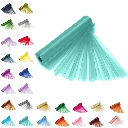 Trimming Shop Organza Roll Sheer Stoff, 25m x 29cm Tischläufer, Deko-Tuch, Tüll-Rollstoff für Stuhlbogen, Schärpe, Party Deko, DIY Handwerk, Band Floristry, Aquagrün von Trimming Shop