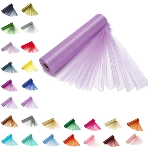 Trimming Shop Organza Roll Sheer Stoff, 25m x 29cm Tischläufer, Deko-Tuch, Tüll-Rollstoff für Stuhlbogen, Schärpe, Party Deko, DIY Handwerk, Band Floristry, Fliederviolett von Trimming Shop