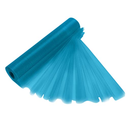 Trimming Shop Organza Roll Sheer Stoff, 25m x 29cm Tischläufer, Deko-Tuch, Tüll-Rollstoff für Stuhlbogen, Schärpe, Party Deko, DIY Handwerk, Band Floristry, Türkis-Blau von Trimming Shop