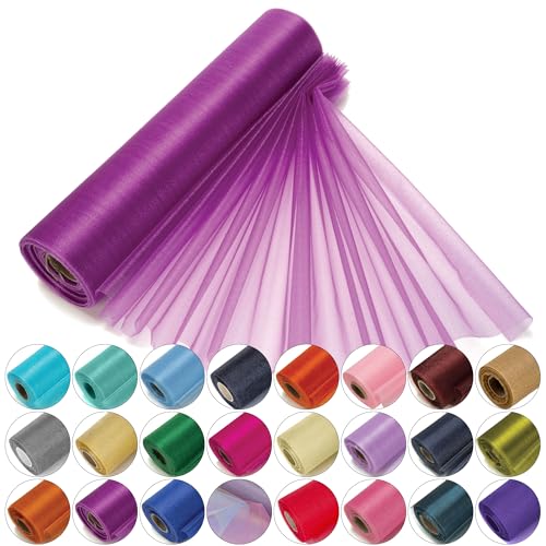 Trimming Shop Organza Roll Sheer Stoff, 25m x 29cm Tischläufer, Deko-Tuch, Tüll-Rollstoff für Stuhlbogen, Schärpe, Party Deko, DIY Handwerk, Band Floristry, Violett von Trimming Shop