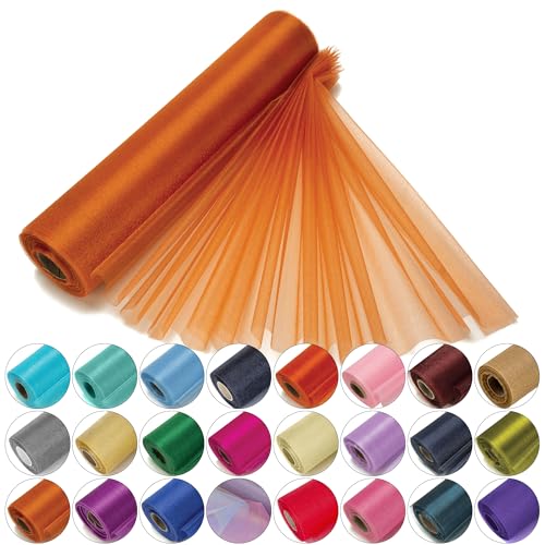 Trimming Shop Organza-Rolle, schneetransparenter Glitzerstoff, 25 m x 29 cm, Elegantes Dekotuch für Stuhlschleife, Tischläufer, Hochzeitslocation, Partydekoration, Orange von Trimming Shop