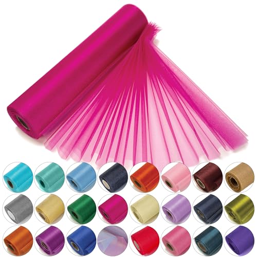 Trimming Shop Organza-Rolle, 25 m x 29 cm, schneetransparenter Glitzerstoff, elegantes Dekotuch für Stuhl, Schleife, Tischläufer, Hochzeitslocation, Partydekoration, knallpink von Trimming Shop