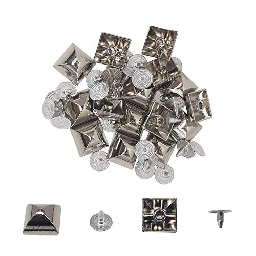 Trimming Shop Quadratische Messing Pyramidennieten mit Basis Pins Leder Nieten für DIY Handwerk, Kleidung, Taschen Dekoration, Geldbörsen Verzierung, Messing, Silber (12mm), 12 mm von Trimming Shop