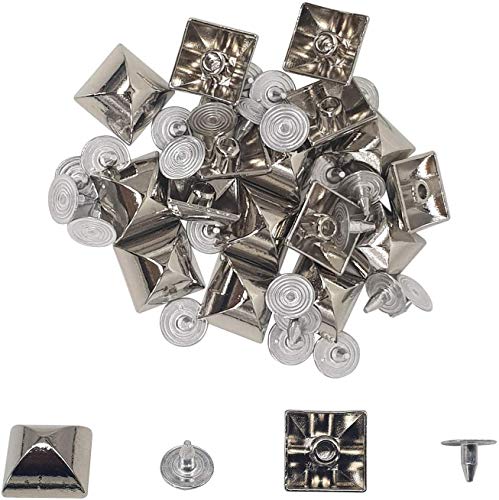 Trimming Shop Quadratische Messing Pyramidennieten mit Basis Pins Leder Nieten für DIY Handwerk, Kleidung, Taschen Dekoration, Geldbörsen Verzierung, Messing, Silber (8 mm), 8 mm von Trimming Shop