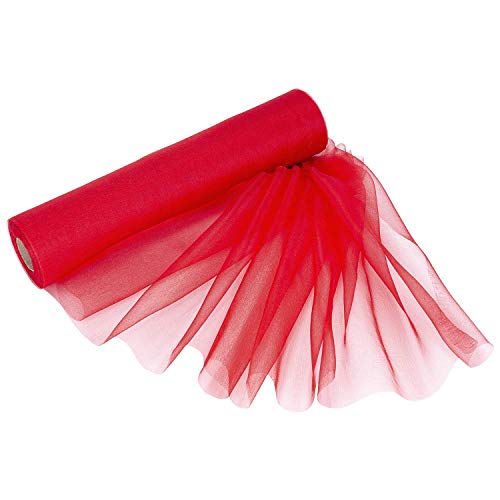 Trimming Shop Snow Sheer Organza-Rollen, 25 m x 29 cm, Rot mit Glitzerstoff — perfekt als Weihnachts-, Hochzeits- oder Partydekoration von Trimming Shop