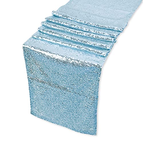 Trimming Shop Sparkly Pailletten Glitter Tischläufer Dekor für Geburtstag Jubiläumsfeier Hochzeitsbankett Esszimmer Dekorationen, 11 x 108 Zoll, Himmelblau, 1 Stück von Trimming Shop