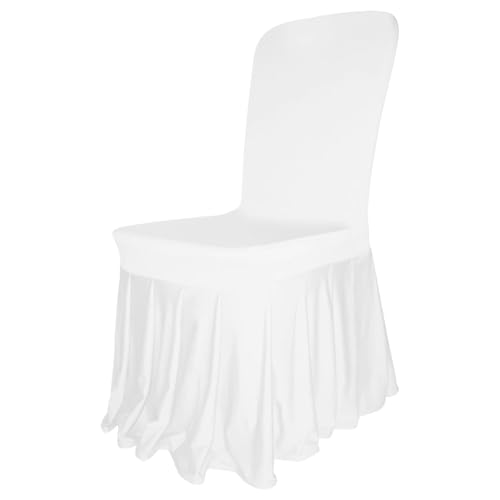 Trimming Shop Stuhlhussen Hochzeit 1 Stück Weiß Stuhlhussen mit Rüschen Rock Polyester Spandex Stretch Waschbar Abnehmbare Schonbezüge Stuhlhussen für Hochzeit Bankett Esszimmer Party Feier von Trimming Shop