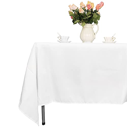 Trimming Shop Weiß Rechteck Tischdecke aus Baumwolle-Polyester, 90" x 132" Premium Leinen Tischdecke, waschbare Stoff-Tischdecke für Hochzeiten, Bankette, Partys, Esstisch, 1pc von Trimming Shop