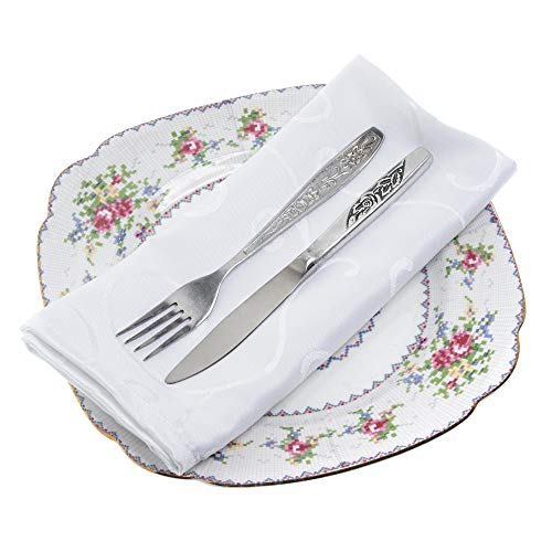 Trimming Shop Weiße Damast-Stoffservietten (1 Packung) - 50,8 x 50,8 cm, 100% Polyester, Dinnerservietten mit elegantem Wirbelmuster für Weihnachten, Hochzeiten, Partys, Heimdekoration - von Trimming Shop