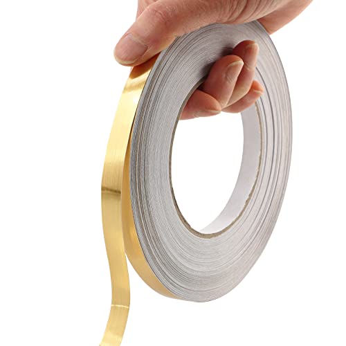 Trimold Peel and Stick Gold metallisiertes Polyester-Mylar-Folie-Bastelband, selbstklebende Wandleiste mit lebendiger spiegelähnlicher Oberfläche für DIY-Projekte, dekorative Grafik von Trimold
