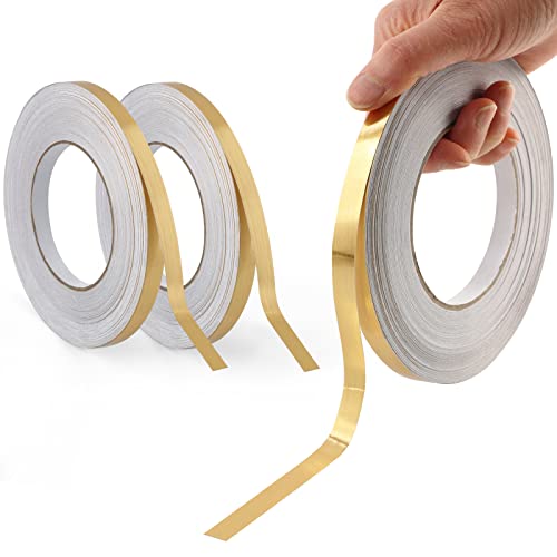 Trimold Peel and Stick Gold metallisiertes Polyester-Mylar-Folie-Bastelband, selbstklebende Wandleiste mit lebendiger spiegelähnlicher Oberfläche für DIY-Projekte, dekorative Grafik von Trimold