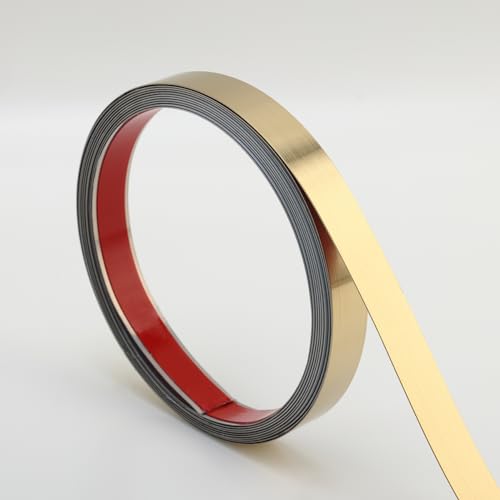 Trimold Wand Trim Molding, Schäl und Stick Edelstahl, Flexible selbstklebende Metall Trim für Spiegelrahmen, Kamin und Mikrowelle Gap Füller, gebürstetes Gold von Trimold