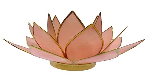 TRIMONTIUM Teelichthalter Lachsschimmer in Form Einer dreiblättrigen Lotusblüte, Capiz-Muschel, pastellrosa, 14 x 14 x 8 cm von TRIMONTIUM