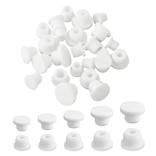 30 Stück Silikon Lochstopfen 5 Größen Rund Gummi Wasserdichter Knopfloch-Endabdeckungen Ersatz Gummischlauchstopfen 10–15,5 mm Weiß Flexible Stopper für Flaschen Rohre von Trinkrittey