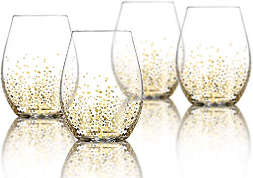 Trinkware Weinglas ohne Stiel, Weinglas, Weinglas, 473 ml, Weinglas ohne Stiel, Goldpunkt-Design, Goldosa-Kollektion, 4 Stück von Trinkware