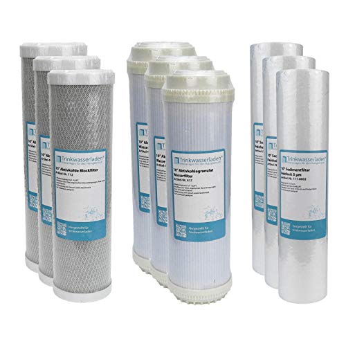 1,5 Jahre Filter Set 10" 9-teilig Ersatzfilter Umkehrosmose RO Sediment Aktivkohle 1,5 Jahre Filter Set 10" 9-teilig Ersatzfilter Umkehrosmose RO Sediment Aktivkohle von Trinkwasserladen