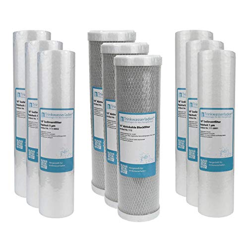 1,5 Jahre Filter Set 10" 9-teilig Ersatzfilter Umkehrosmose RO Sediment Aktivkohle 1,5 Jahre Filter Set 10" 9-teilig Ersatzfilter Umkehrosmose RO Sediment Aktivkohle von Trinkwasserladen