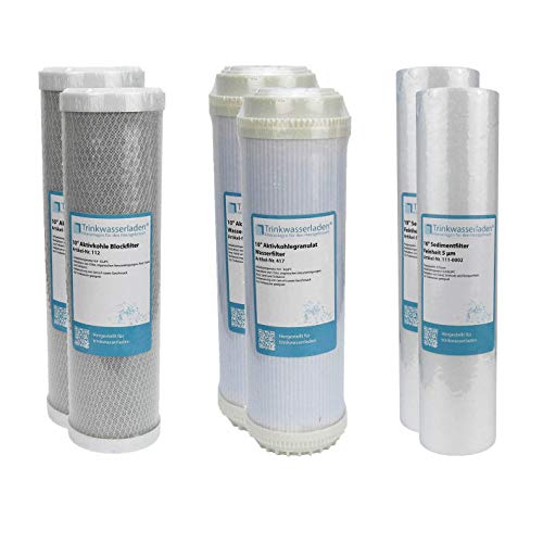 1 Jahr Filter Set 10" 6-teilig Ersatzfilter Umkehrosmose RO Sediment Aktivkohle von Trinkwasserladen
