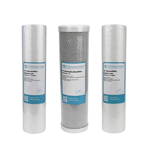 Filter Set 10" 3-teilig Ersatzfilter Umkehrosmose Anlage RO Sediment Aktivkohle Filter Set 10" 3-teilig Ersatzfilter Umkehrosmose Anlage RO Sediment Aktivkohle von Trinkwasserladen