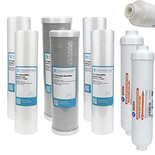 Trinkwasserladen 1 Jahr Filter Set 10" 8-teilig Ersatzfilter Umkehrosmose Anlage RO Sediment Aktivkohle von Trinkwasserladen