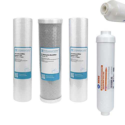 Trinkwasserladen Filter Set 10" 4-teilig Ersatzfilter Umkehrosmose Anlage RO Sediment Aktivkohle von Trinkwasserladen