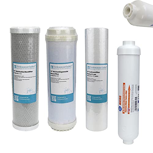 Trinkwasserladen Filter Set 10" 4-teilig Ersatzfilter Umkehrosmose Anlage RO Sediment Aktivkohle von Trinkwasserladen
