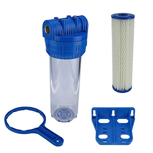 Wasser Filtergehäuse 10" 3-teilig 1/2" IG Messing Vorfilter Garten + Sediment Wasserfilter (Pleated Polyester) 5µm - Auswaschbar - Wiederverwendbar von Trinkwasserladen