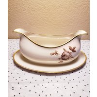 Vintage Ransgil China Samt Rose Gold Zier Sauciere W Befestigt Unterteller von Trinquisitees