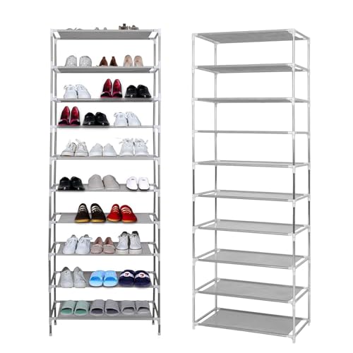 Trintion Schuhregal 10 Ebenen Schuhablage Schuhregal Schmal Schuhständer Platzsparend Schuhregal Hoch Für Bis Zu 40 Paar Schuhe, 27 X 55 X 155 cm Grau Schuhaufbewahrung Für Flur, Schlafzimmer von Trintion