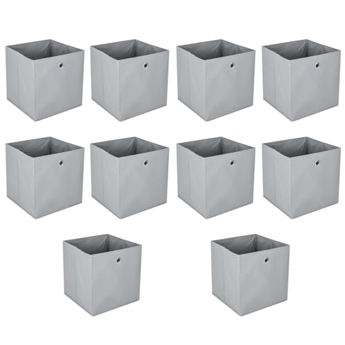 Trintion 10er Set Aufbewahrungsbox Faltbox Faltbare Stoff Faltkiste mit Fingerloch 32 x 32 x 32 cm für Kallax Regale oder Raumteiler Grau von Trintion