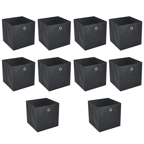 Trintion 10er Set Aufbewahrungsbox Faltbox Faltbare Stoff Faltkiste mit Fingerloch 32 x 32 x 32 cm für Kallax Regale oder Raumteiler Schwarz von Trintion