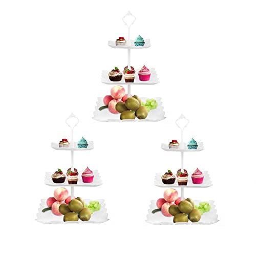 Trintion 3 Stück Etagere 3 Etagen Teller Tortenständer Weiß Kuchenständer Wiederverwendbar Cupcake Ständer zum Dekorieren Dessert Servierständer Weiß für Hochzeit Geburtstag Party Servierplatte von Trintion