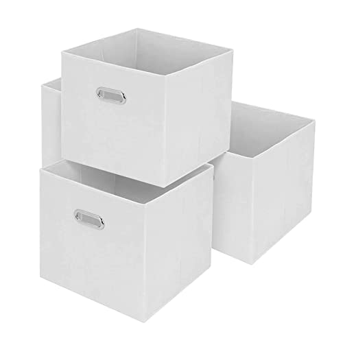 Trintion 4er Set Aufbewahrungsbox Faltbox 32 x 32 x 32 cm Faltbare Aufbewahrungskiste Stoff Faltkiste mit Fingerloch Spielzeug Box für Kallax Regale oder Raumteiler (Weiß) von Trintion
