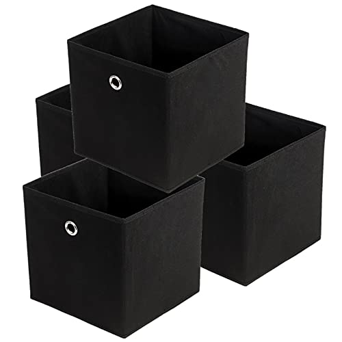 Trintion 4er Set Aufbewahrungsbox Faltbox Faltbare Stoff Faltkiste mit Fingerloch 32 x 32 x 32 cm für Kallax Regale oder Raumteiler (Schwarz) von Trintion