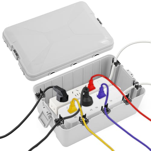 Trintion Außenbereich Elektrobox IP54 Wasserdichte Kabelbox für den Außenbereich IP54 Wasserdicht Wetterfester Elektrokasten zum Verlängerungskabel Steckdosenleisten Außensteckern (32x22x13cm Grau) von Trintion