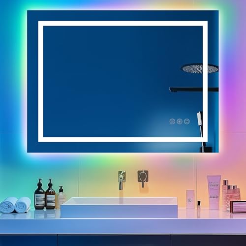 Trintion Badspiegel mit Beleuchtung | 3-Farben & RGB-Led Spiegel-Dimmbar | Anti-Beschlag | 50x70 cm | IP65 Wasserschutz | Einfache Montage | Sicherheitsglas Trintion Badspiegel mit Beleuchtung | 3-Farben & RGB-Led Spiegel-Dimmbar | Anti-Beschlag | 50x70 cm | IP65 Wasserschutz | Einfache Montage | Sicherheitsglas von Trintion