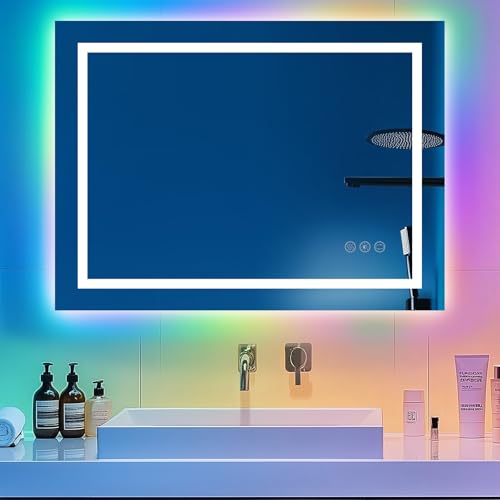 Trintion Badspiegel mit Beleuchtung | 3-Farben & RGB-Led Spiegel-Dimmbar | Anti-Beschlag | 80x60 cm | IP65 Wasserschutz | Einfache Montage | Sicherheitsglas von Trintion